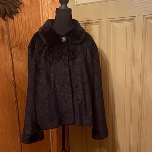 Chico's Black Teddy Jacket with Faux Fur Collar